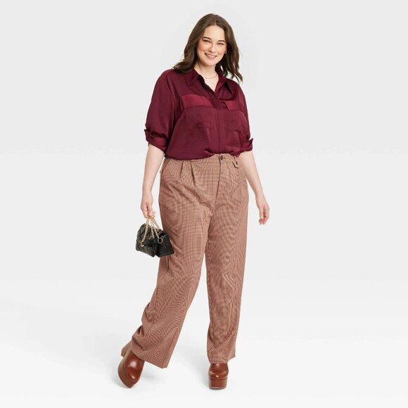 XXL - Womens Relaxed Fit Long Sleeve Button-Down Shirt - A New Day - Burgundy - Picture 3 of 5